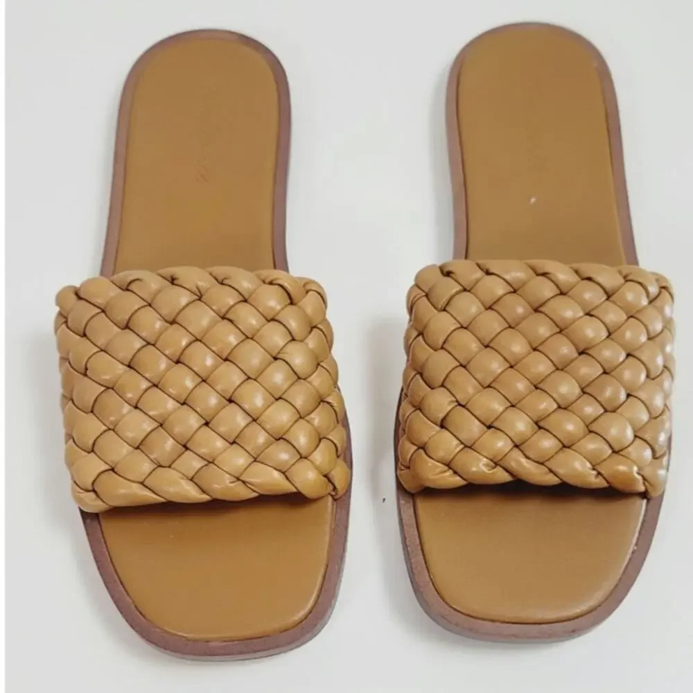 MADEWELL The Suzi Slide Sandal in Woven Leather in Toffee, sz 9.5
